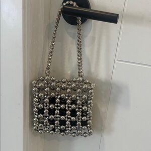 Silver Beaded Bag with Black satin insert